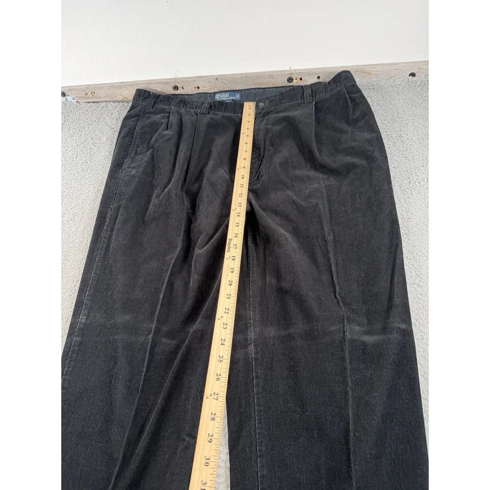 Polo Ralph Lauren Hammond Pant Mens 42x33 Black Pleated Corduroy Trousers